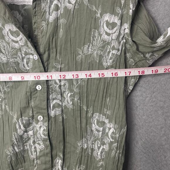 Cino Button Down Shirt Mimosa Tarragon Embroidered Crinkle Cotton Size XS NWOT - Picture 4 of 9